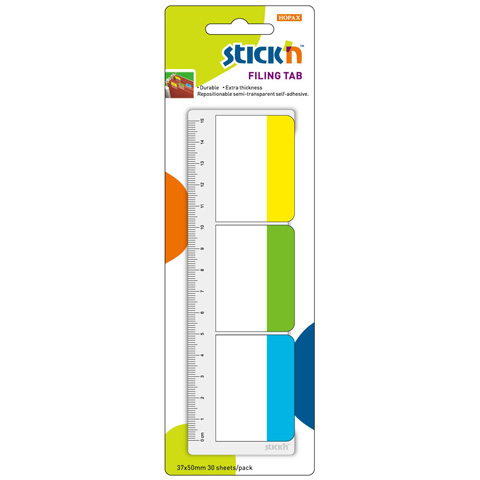 Zakładki indeksujące 37x50 3kol. neon + linijka 15cm Stick"N